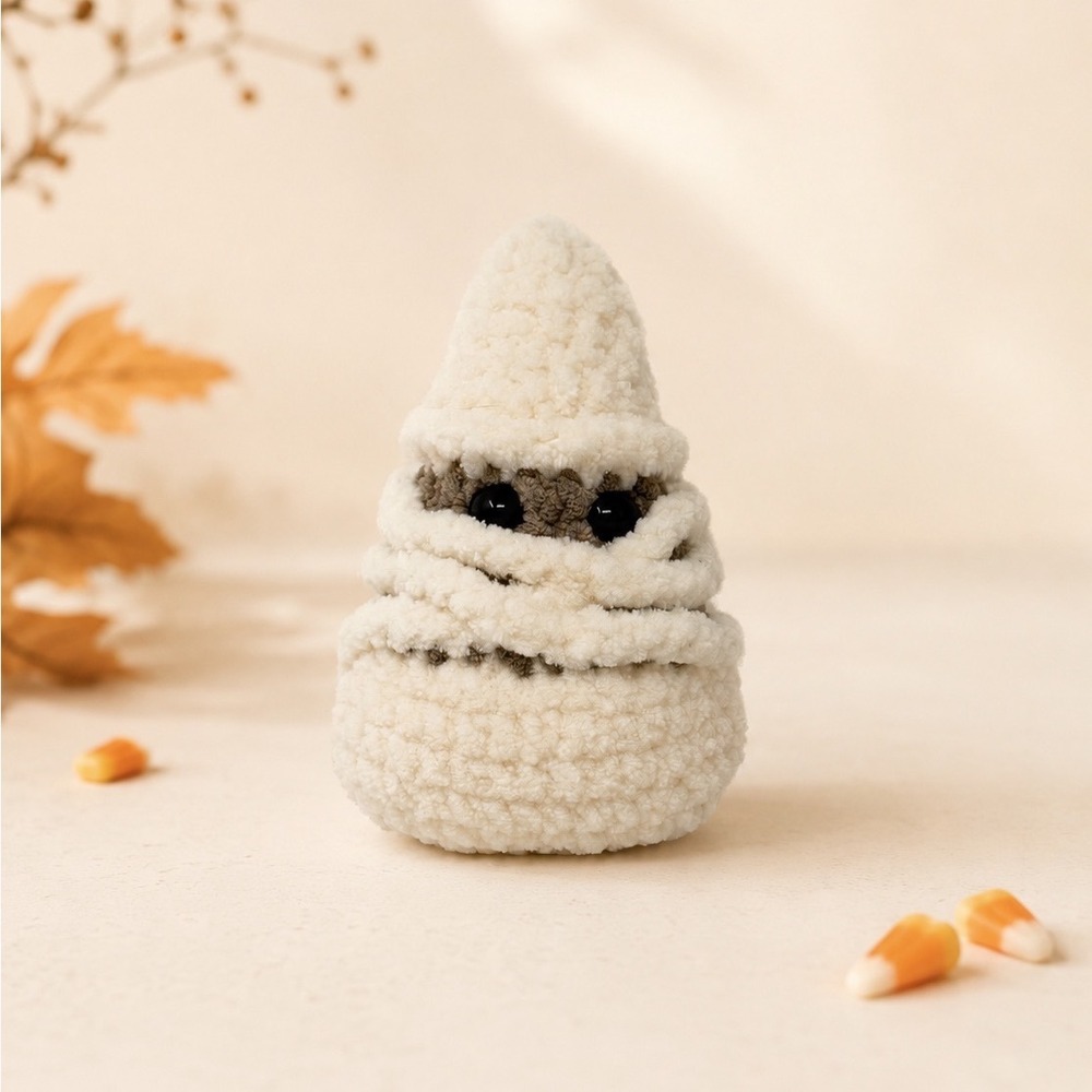 Handmade Crochet Mummy Candy Corn Halloween Plush Decor 6 Inch Amigurumi